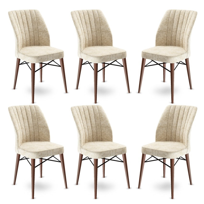 Set of 6 Flex Upholstered Dining Chairs in Cream and Brown