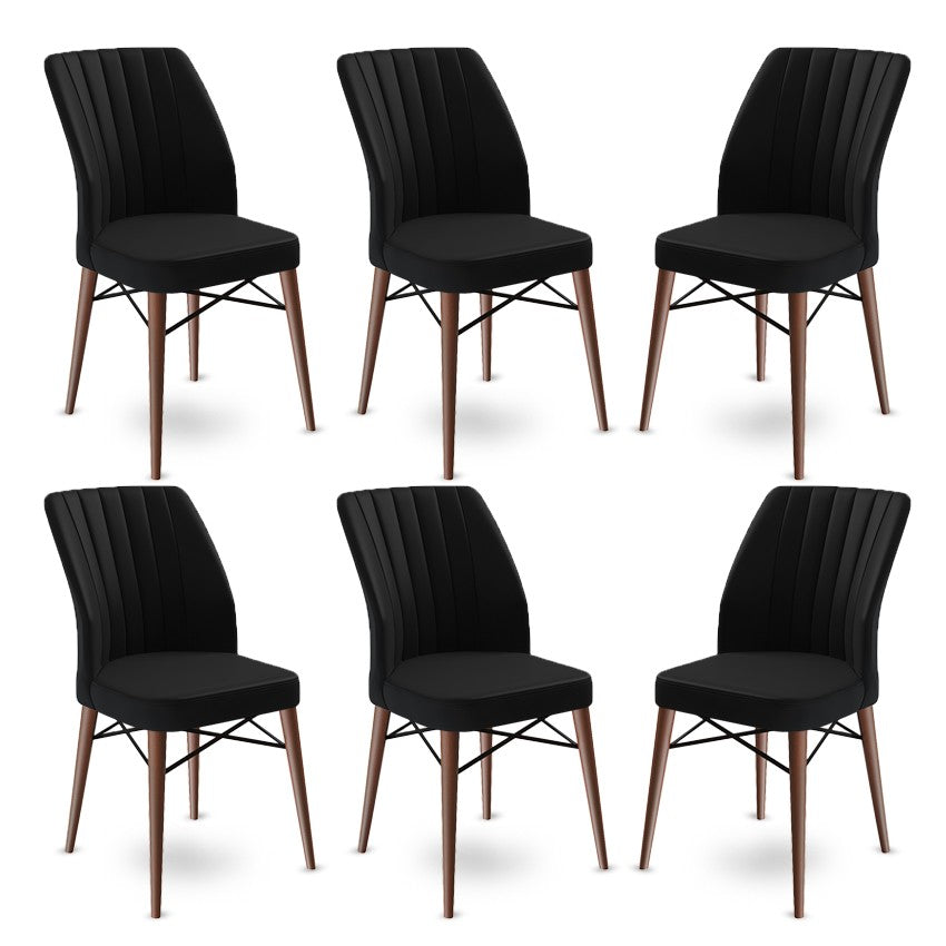 Set of 6 Flex Upholstered Dining Chairs in Black and Brown – product image 1