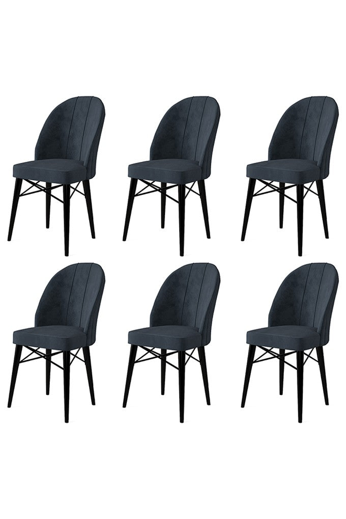 Set of 6 Ritim Upholstered Dining Chairs in Anthracite and Black