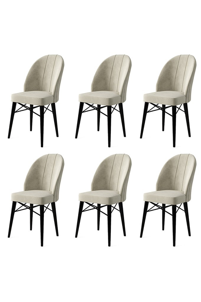 Set of 6 Ritim Upholstered Dining Chairs in Cream and Black – product image 1