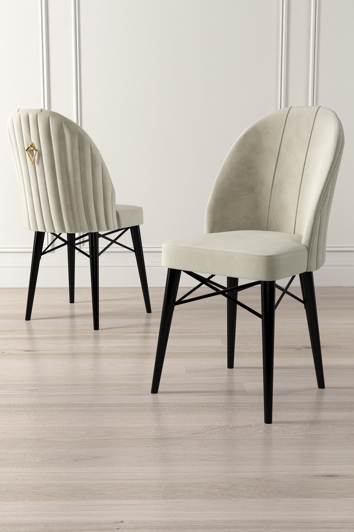 Set of 6 Ritim Upholstered Dining Chairs in Cream and Black – product image 2