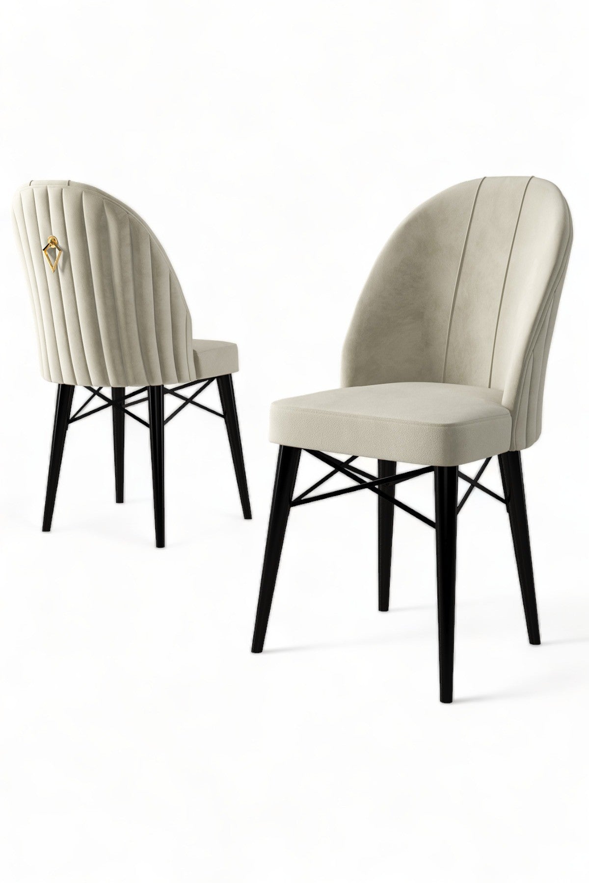 Set of 6 Ritim Upholstered Dining Chairs in Cream and Black – product image 3