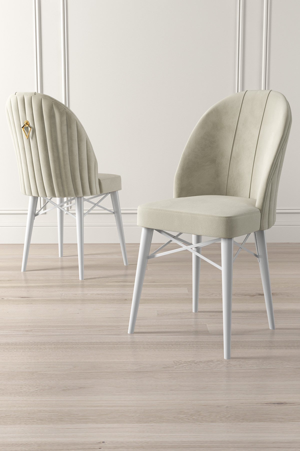 Set of 4 Ritim Upholstered Dining Chairs in Cream and White – product image 2