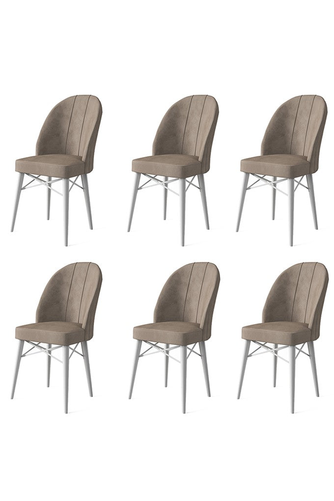 Set of 6 Ritim Upholstered Dining Chairs in Cappuccino and White – product image 1