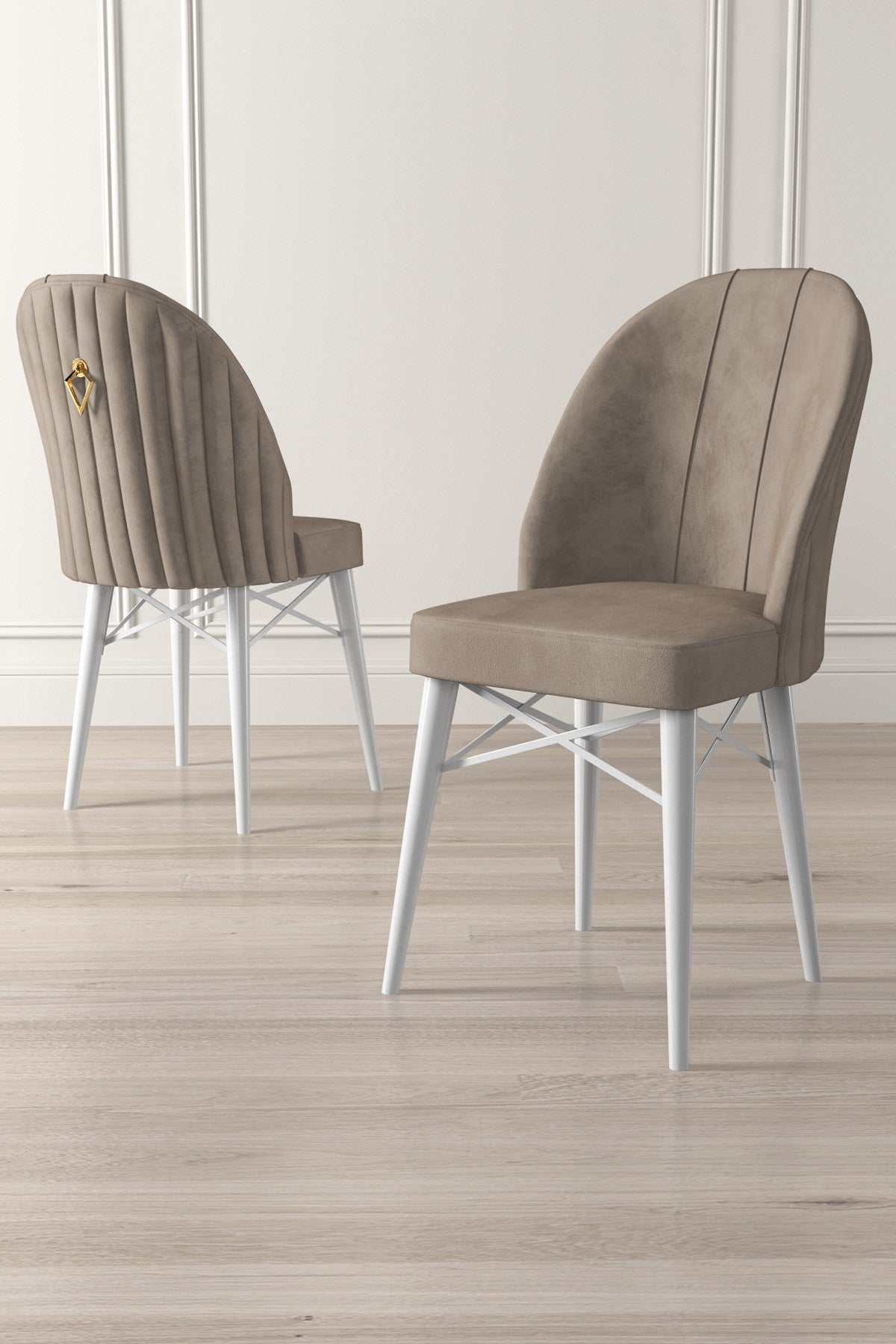 Set of 6 Ritim Upholstered Dining Chairs in Cappuccino and White – product image 2