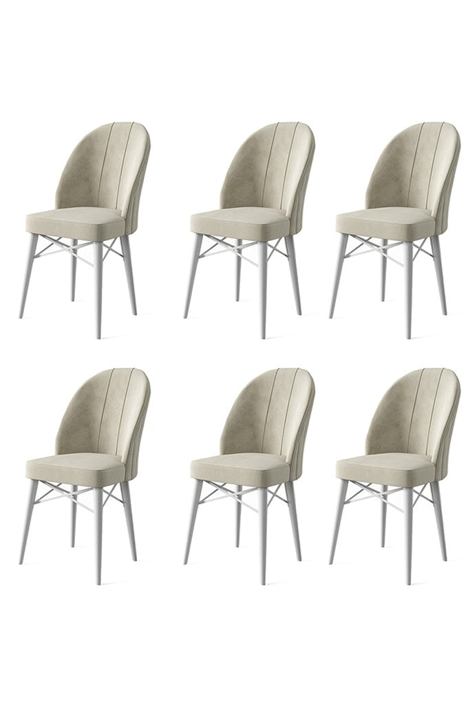 Set of 6 Ritim Upholstered Dining Chairs in Cream and White