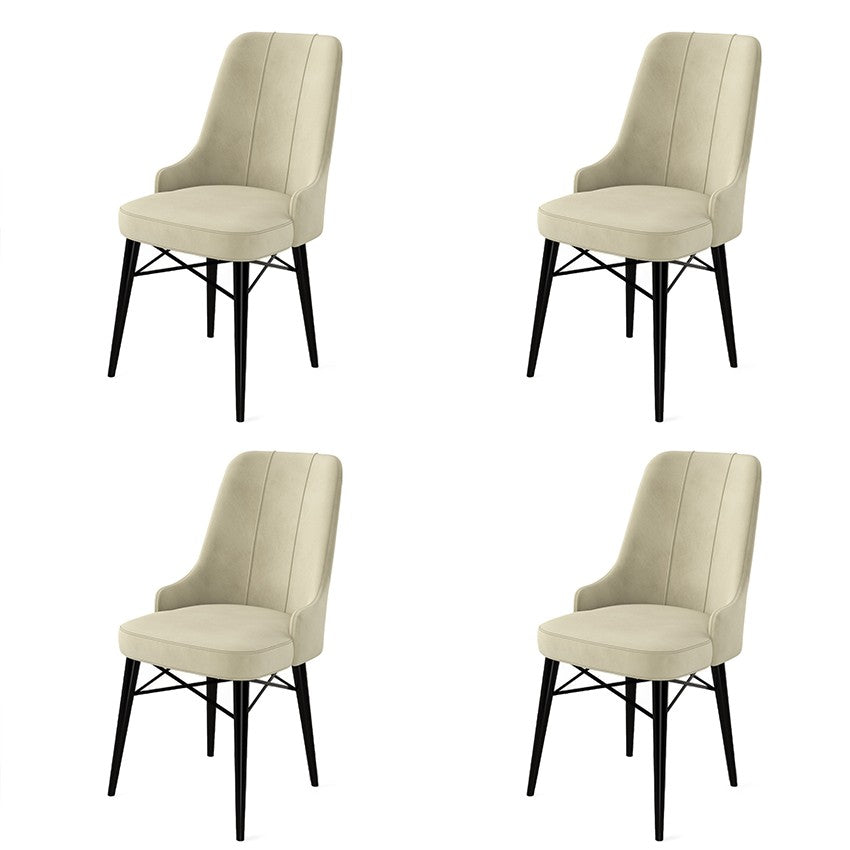 Set of 4 Pare Upholstered Dining Chairs in Cream and Black
