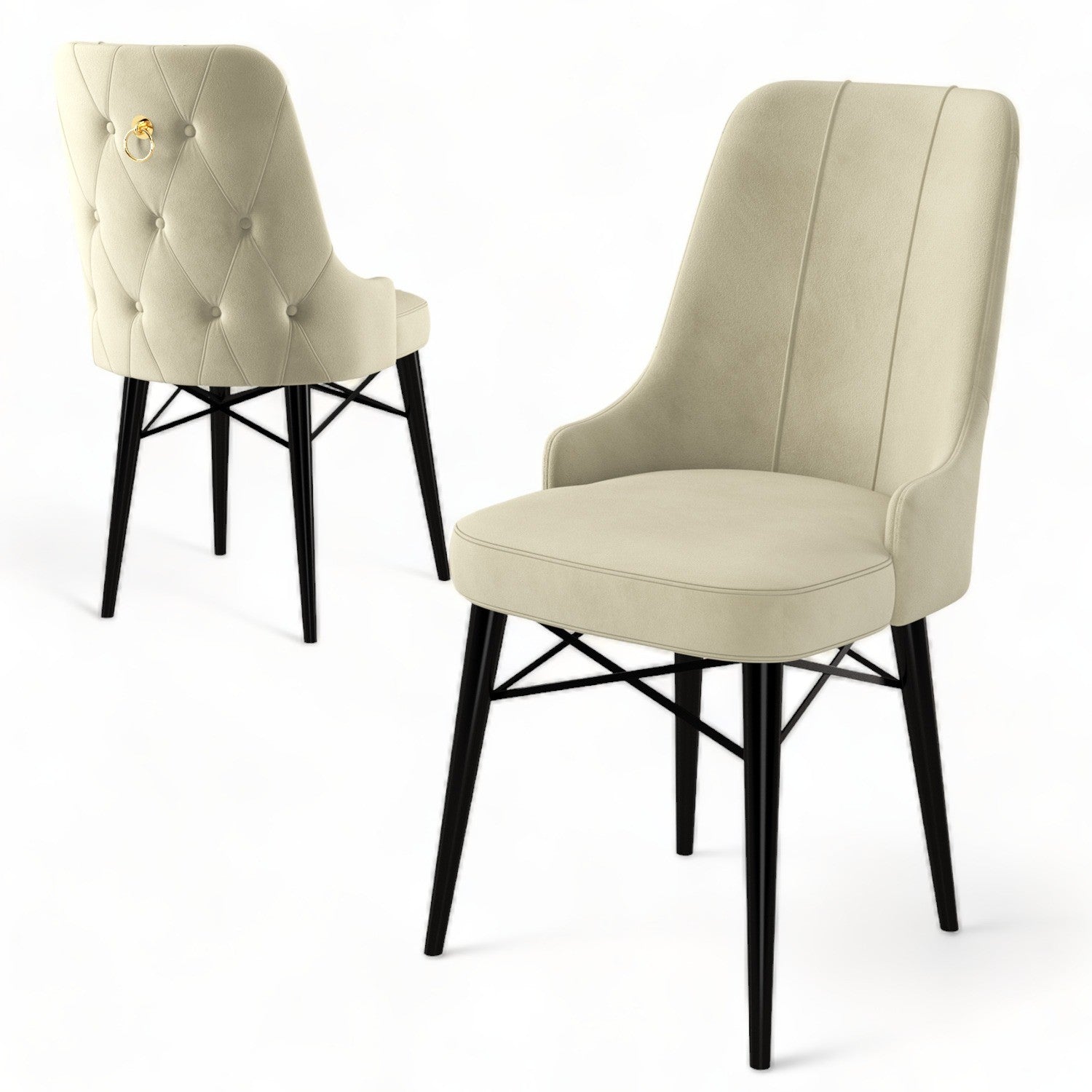 Set of 4 Pare Upholstered Dining Chairs in Cream and Black – product image 3