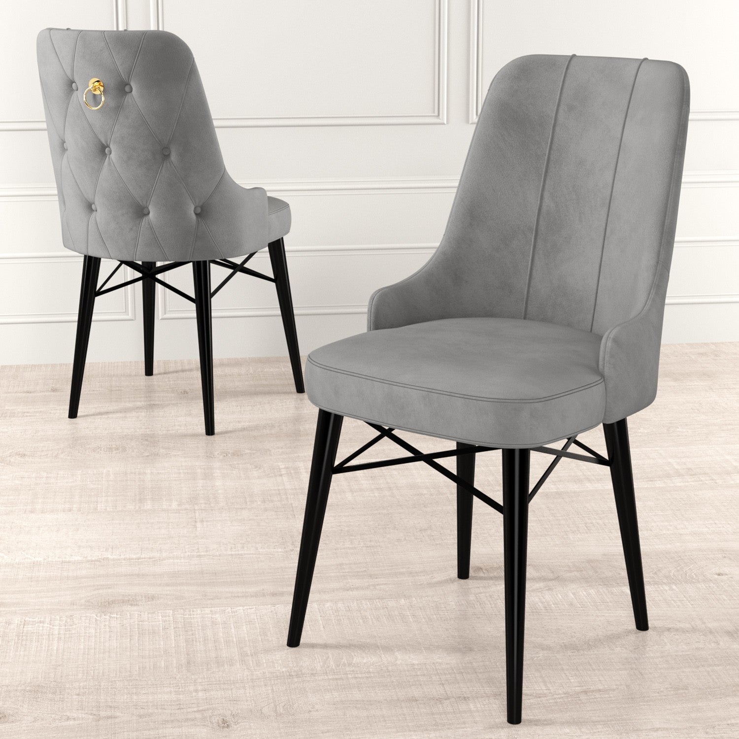 Set of 6 Pare Upholstered Dining Chairs in Grey and Black – product image 2