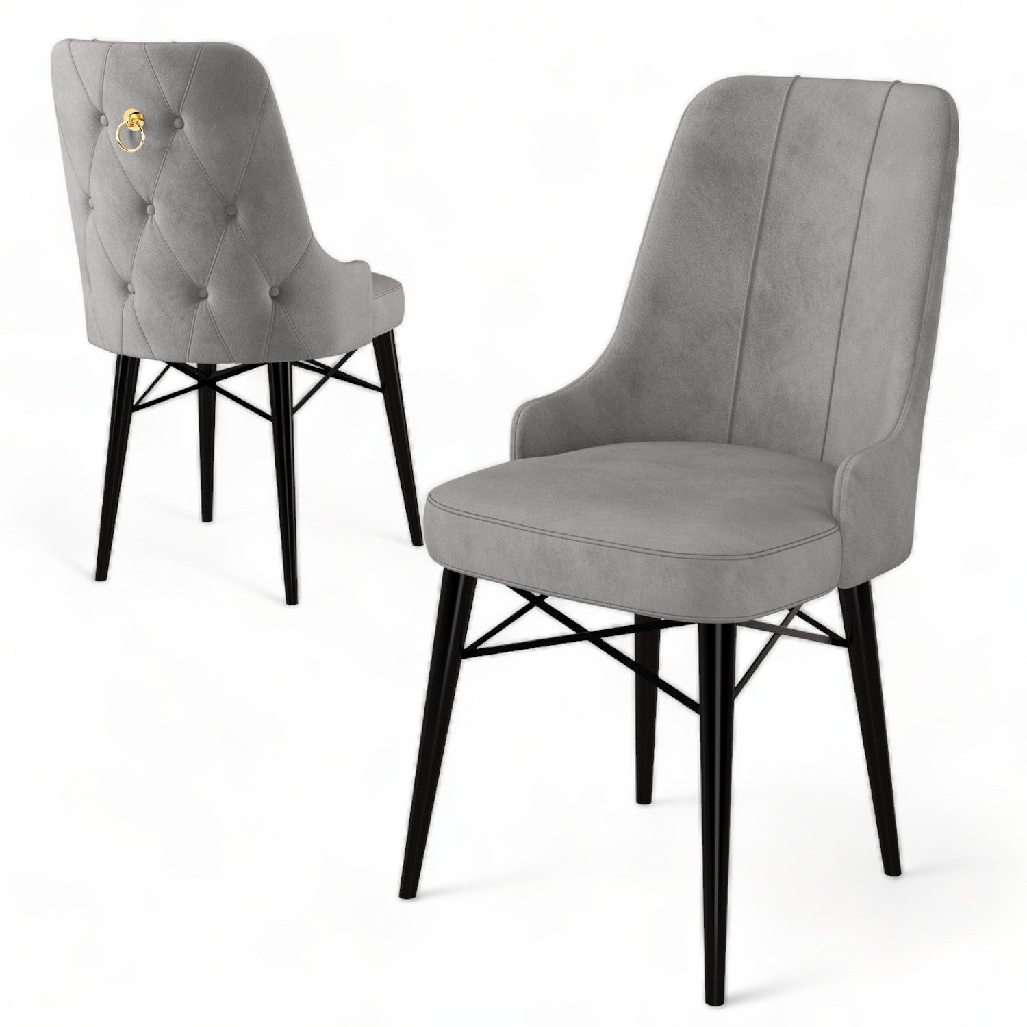 Set of 6 Pare Upholstered Dining Chairs in Grey and Black – product image 3