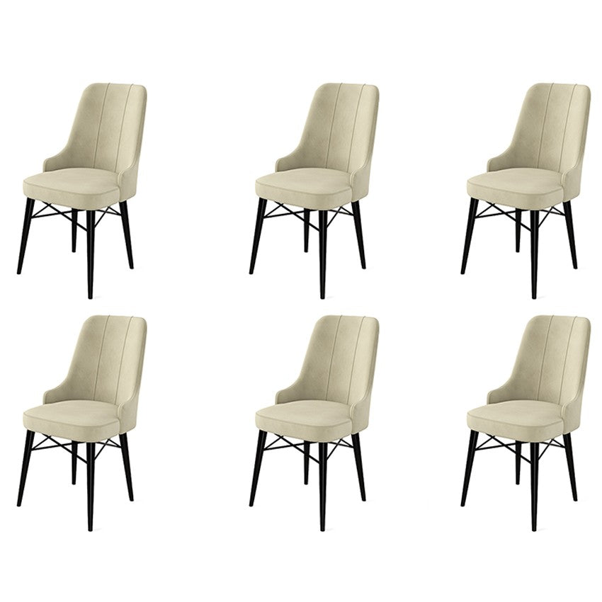 Set of 6 Pare Upholstered Dining Chairs in Cream and Black