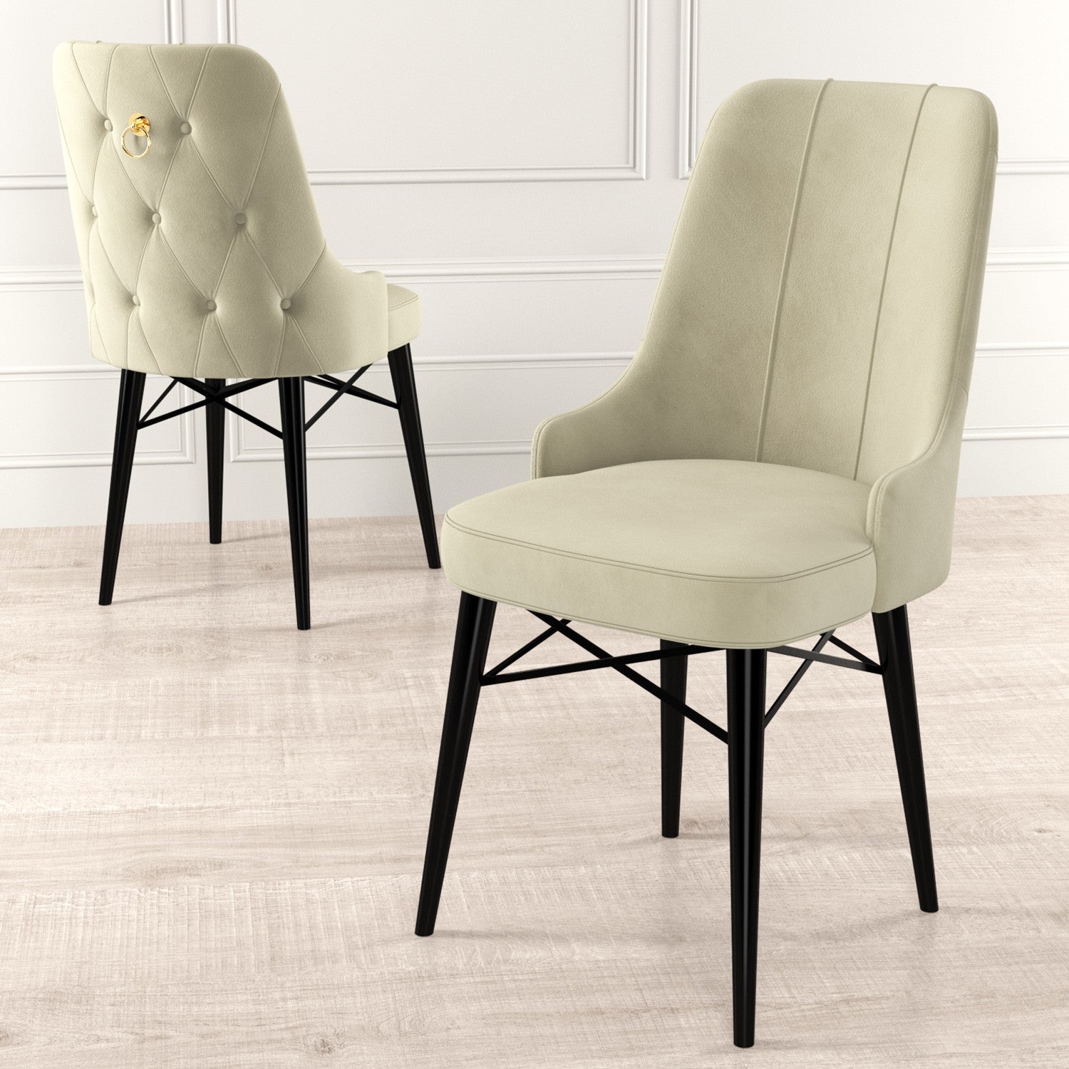 Set of 6 Pare Upholstered Dining Chairs in Cream and Black – product image 2