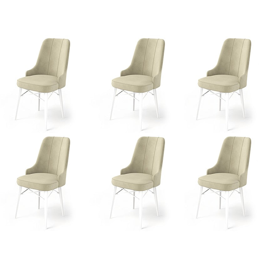 Lot de 6 chaises de salle à manger rembourrées Pare en crème et blanc