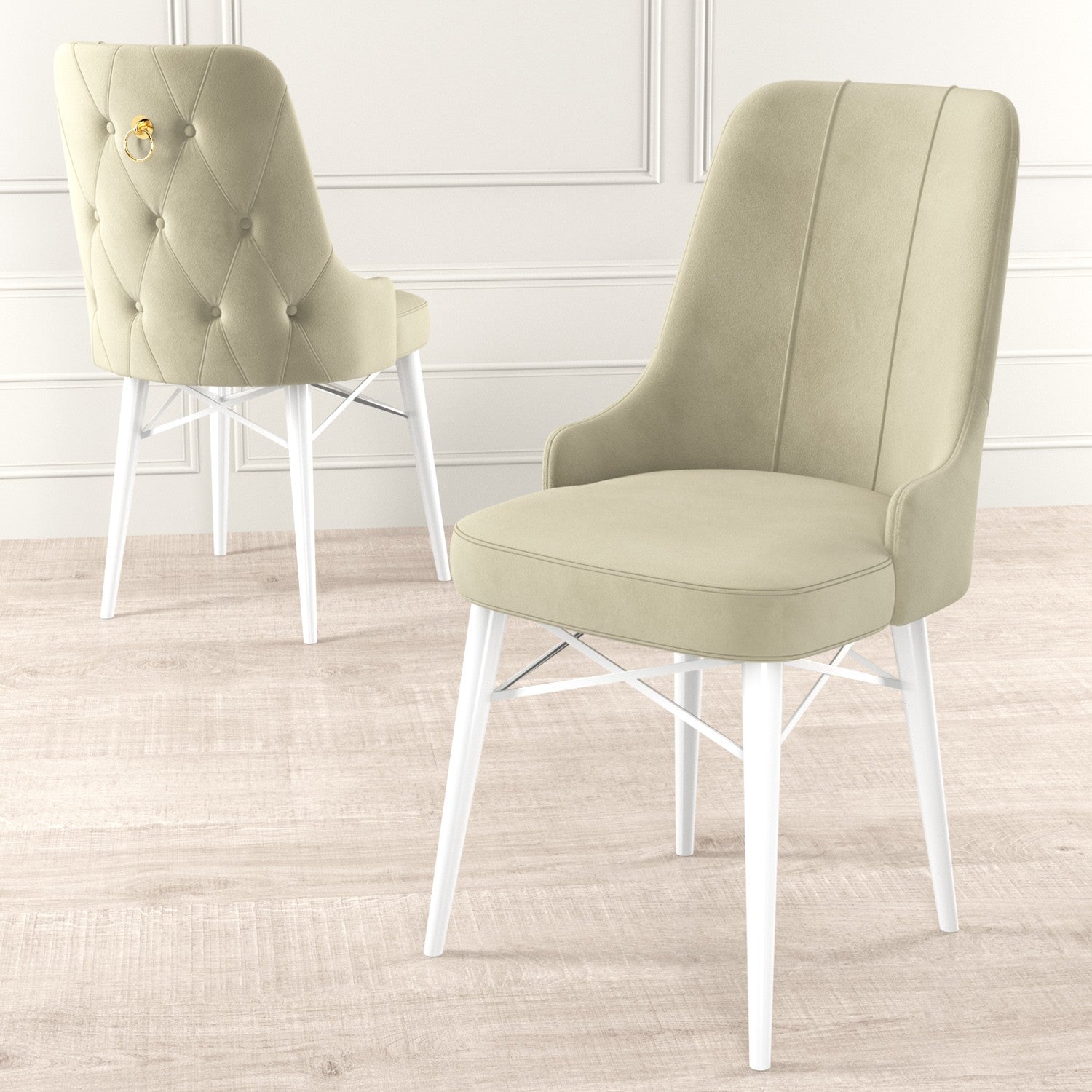 Set of 6 Pare Upholstered Dining Chairs in Cream and White – product image 2