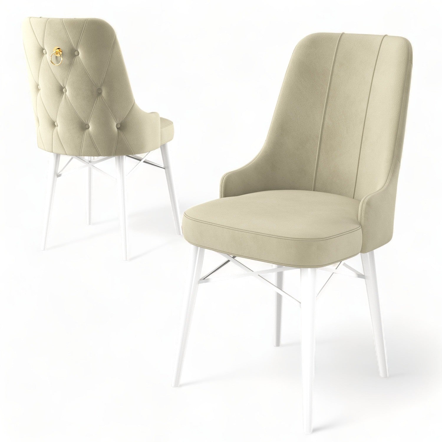 Set of 6 Pare Upholstered Dining Chairs in Cream and White – product image 3