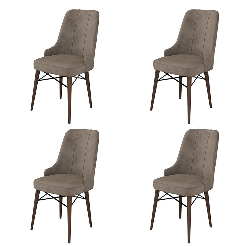 Set of 4 Pare Upholstered Dining Chairs in Cappuccino and Brown