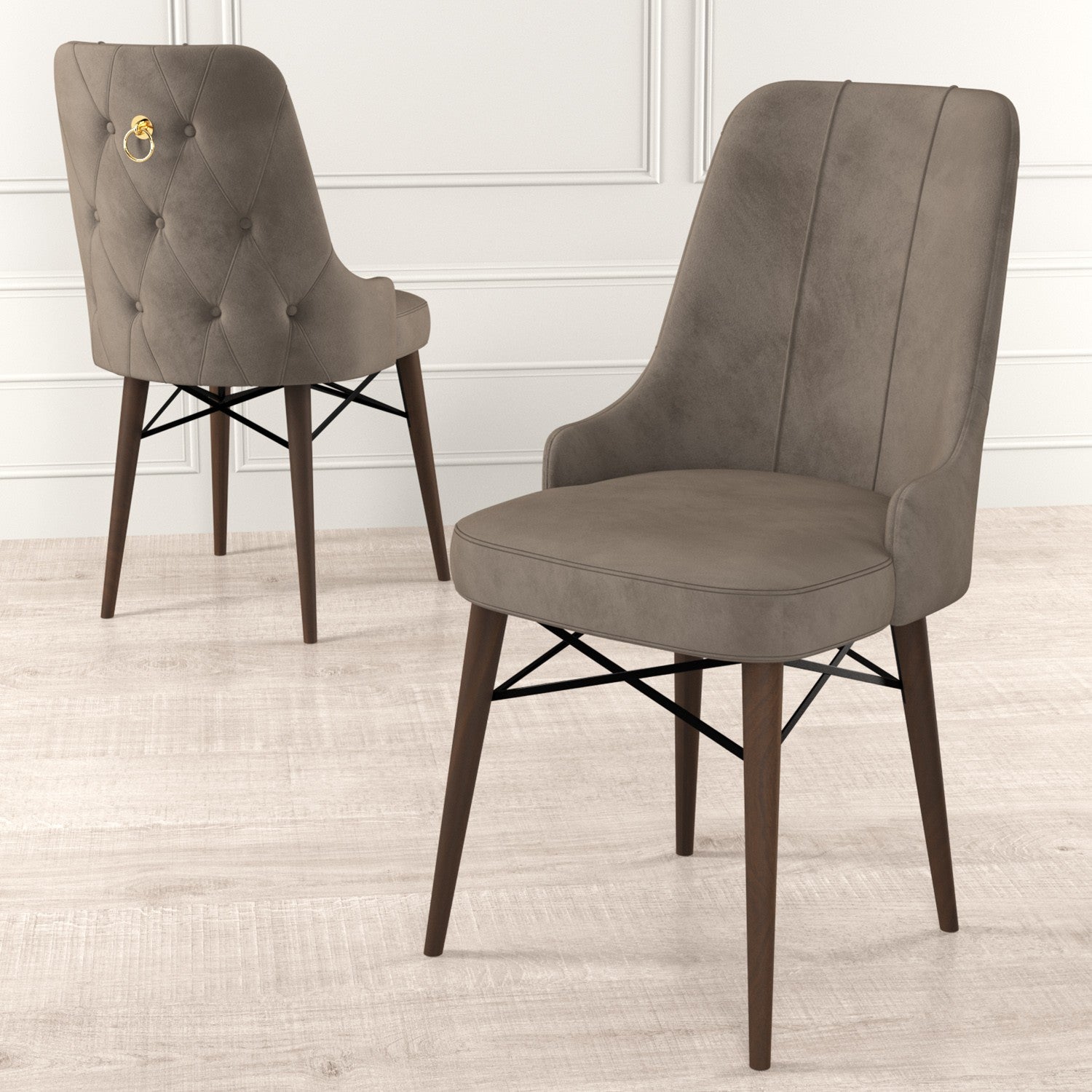 Set of 6 Pare Upholstered Dining Chairs in Cappuccino and Brown – product image 2