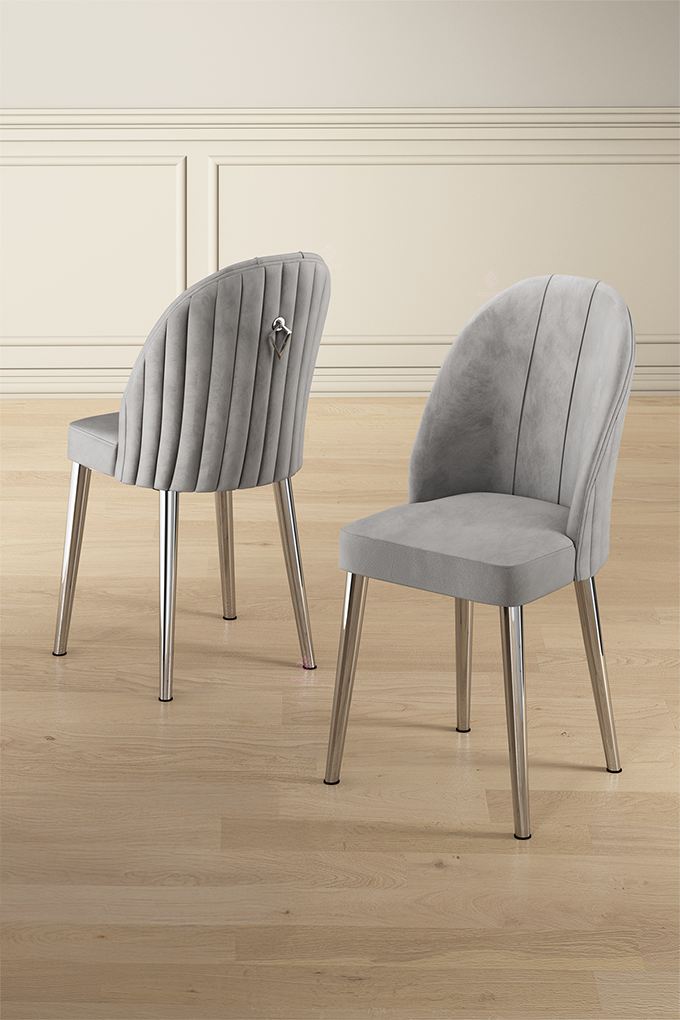 Set of 2 Mara Upholstered Dining Chairs in Grey and Chrome