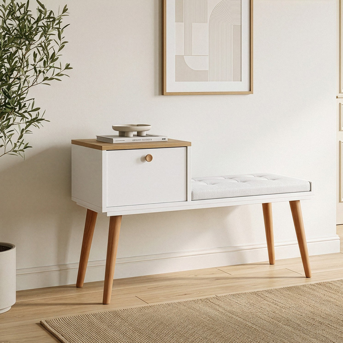 Bohem Bench in White and Oak – product image 1