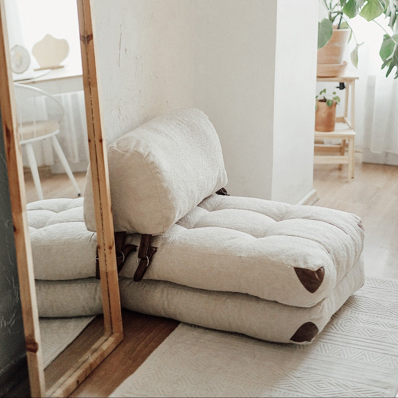 Folding 1 Seater Sofa Bed - cream Fabric | Compact Guest Bed