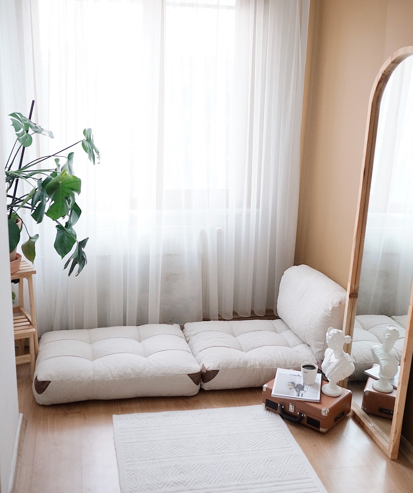 Folding 1 Seater Sofa Bed - cream Fabric | Compact Guest Bed