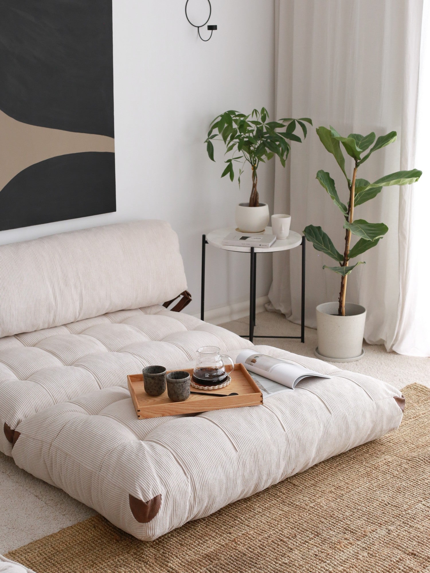Folding Kadife 2 White Two-Seater Sofa Bed