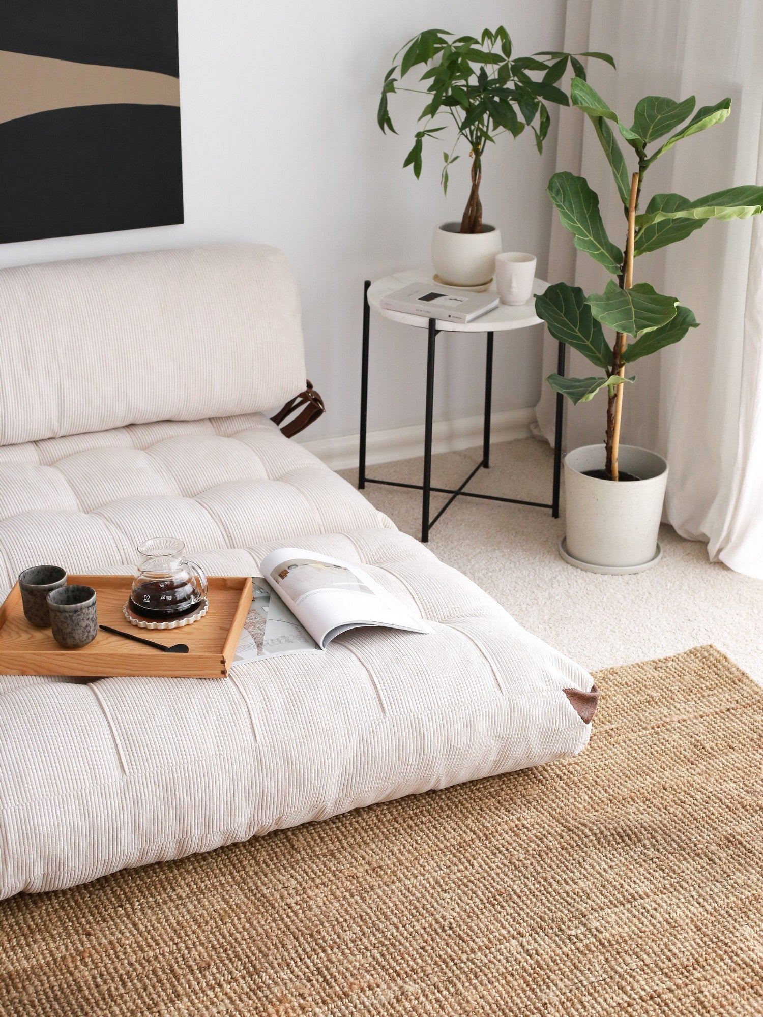Folding Kadife 2 White Two-Seater Sofa Bed