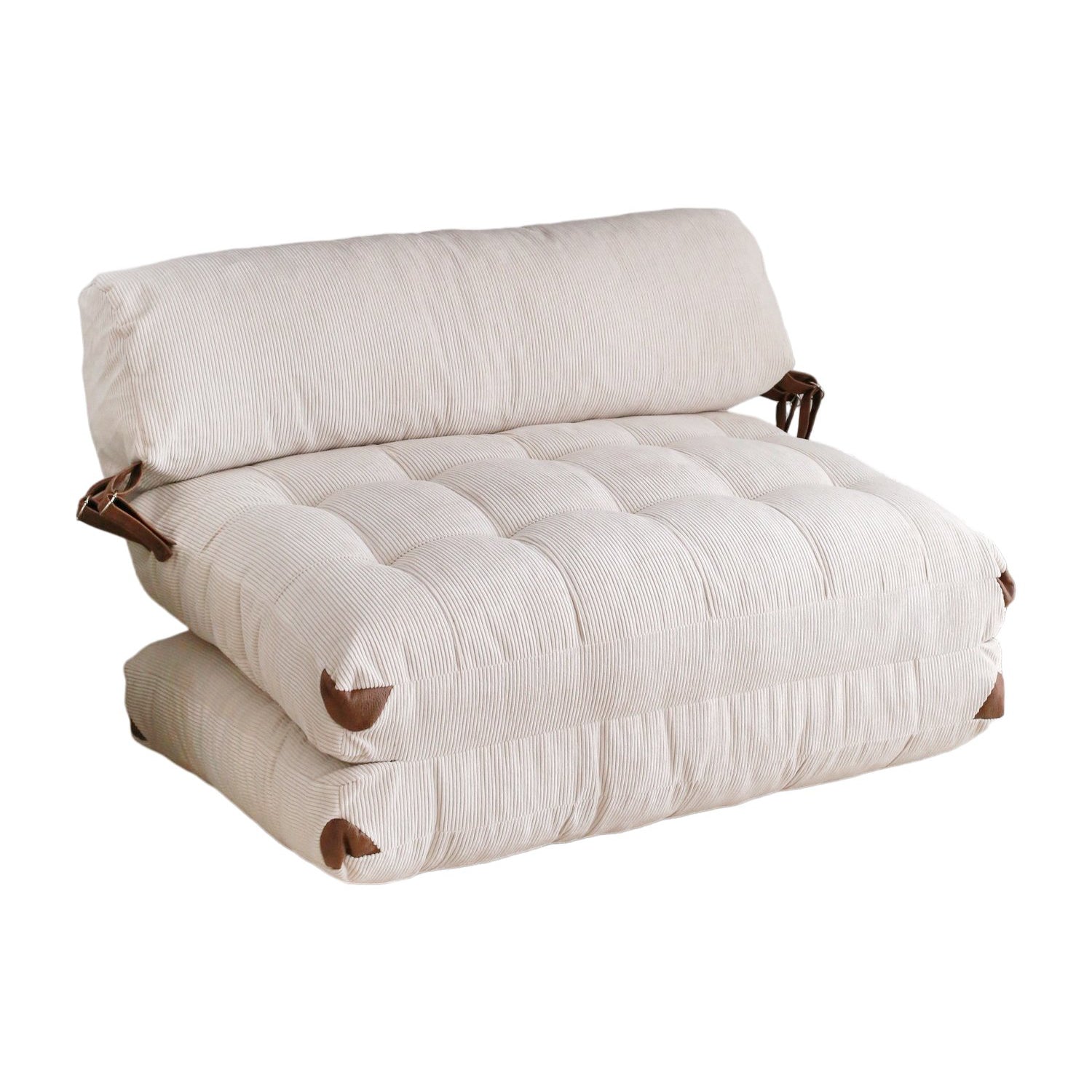 Folding Kadife 2 White Two-Seater Sofa Bed