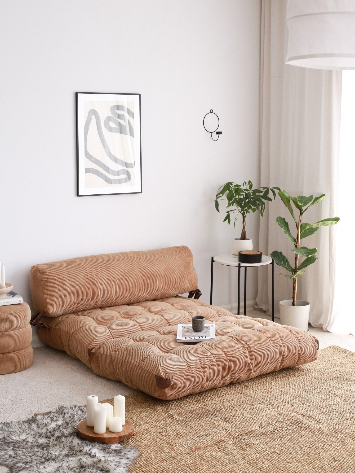 Folding Kadife 2 - Camel Two-Seater Sofa Bed