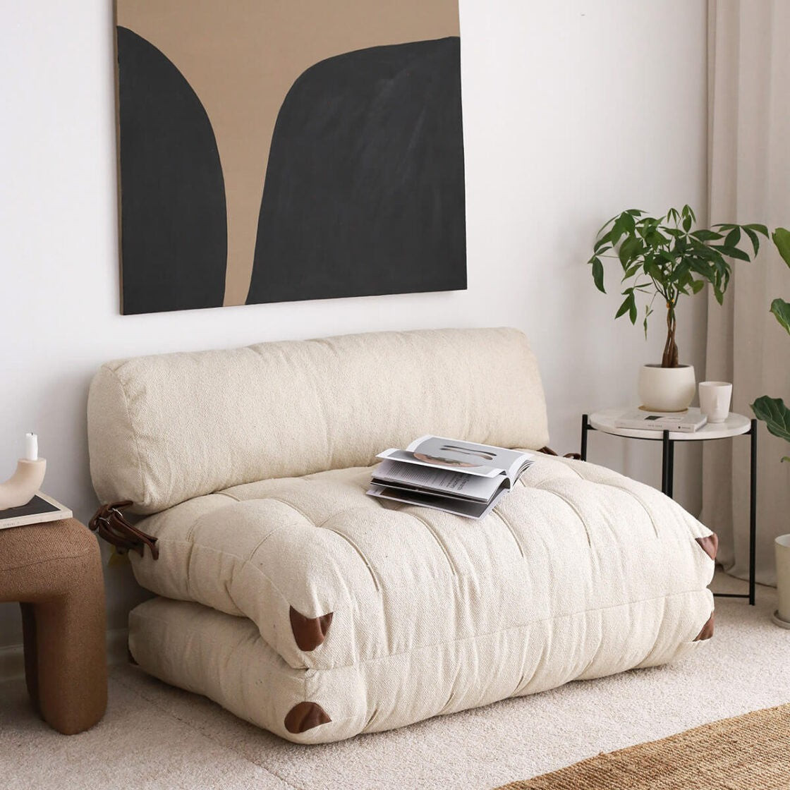 Folding Teddy 2 Cream TwoSeater Sofa Bed