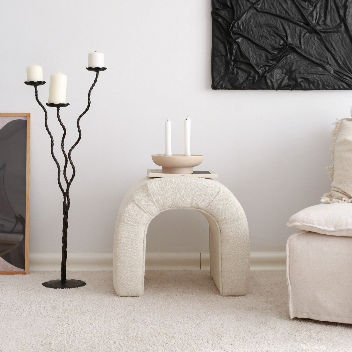 Nu Teddy Cream Pouffe Modern Upholstered Ottoman