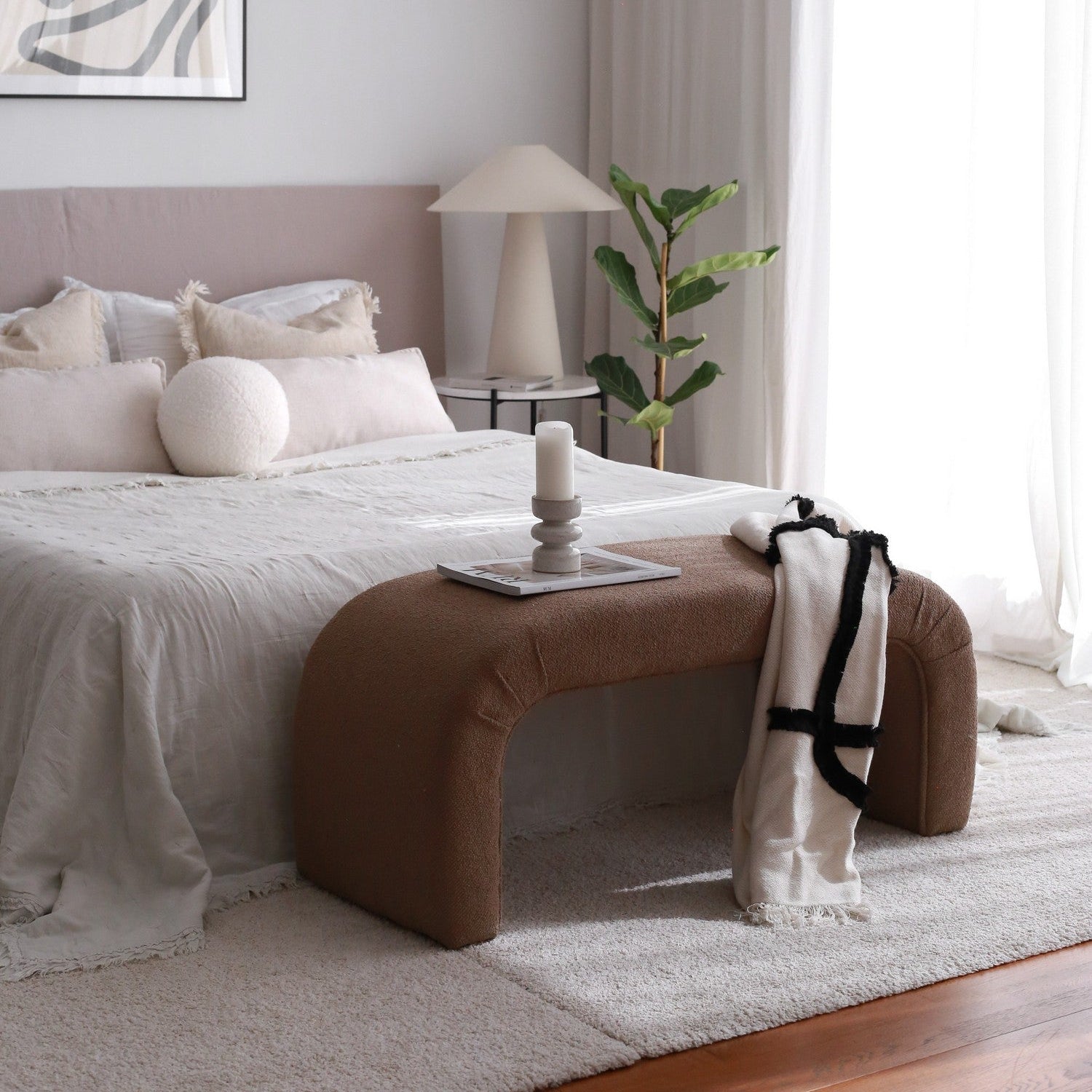 Nu Bench - Brown | Brown Pouffe – Modern Upholstered ottoman