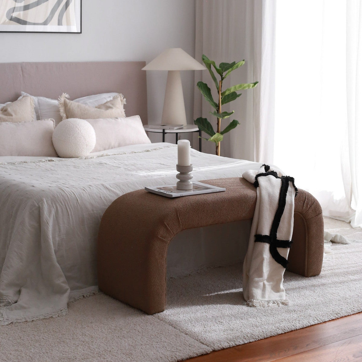 Nu Bench Brown Brown Pouffe Modern Upholstered ottoman