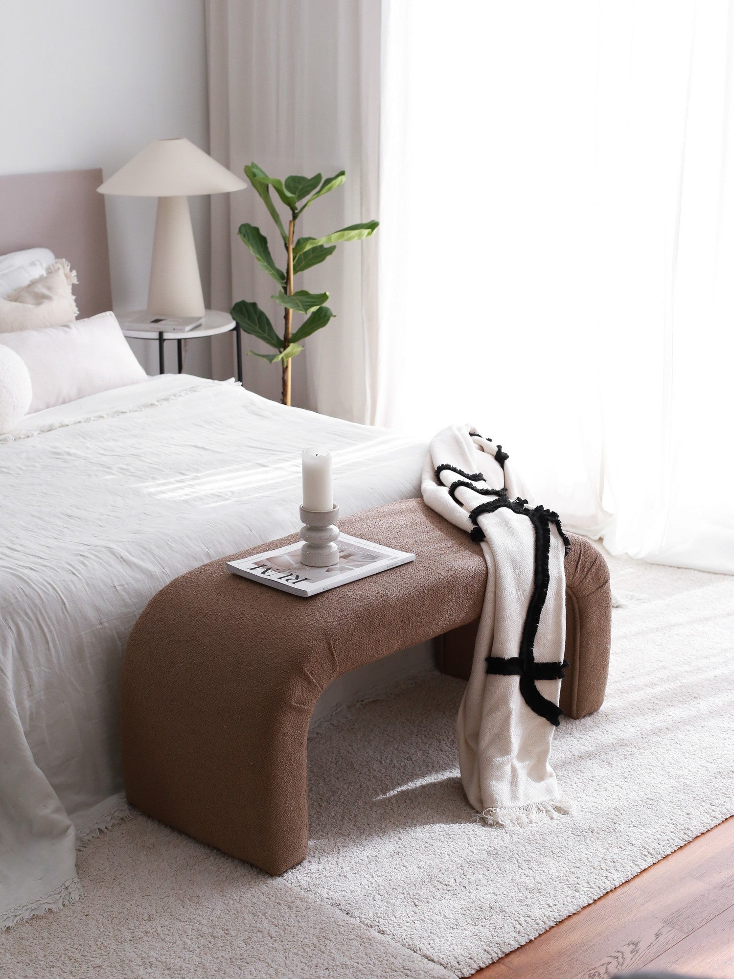 Nu Bench - Brown | Brown Pouffe – Modern Upholstered ottoman