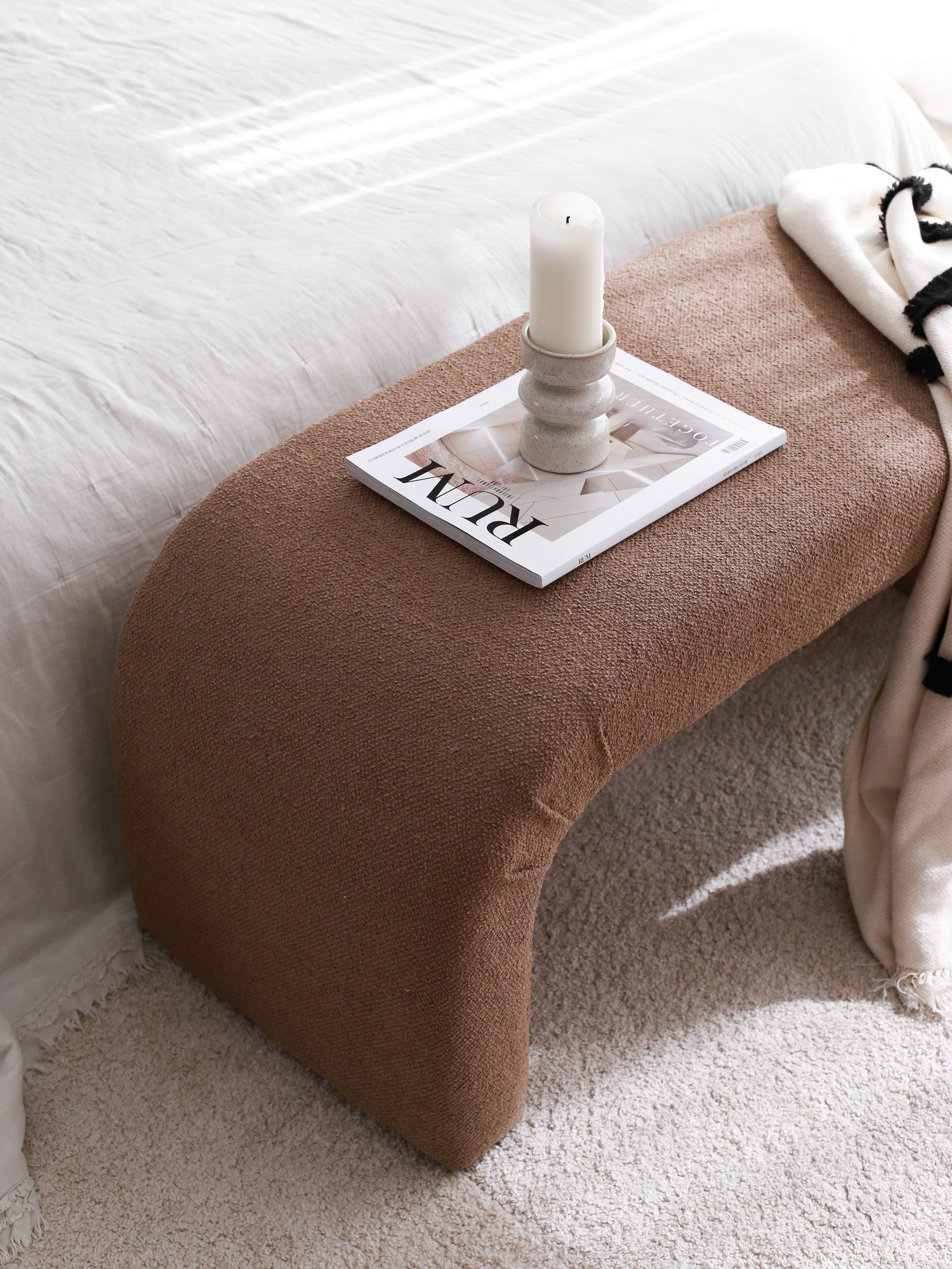 Nu Bench - Brown | Brown Pouffe – Modern Upholstered ottoman