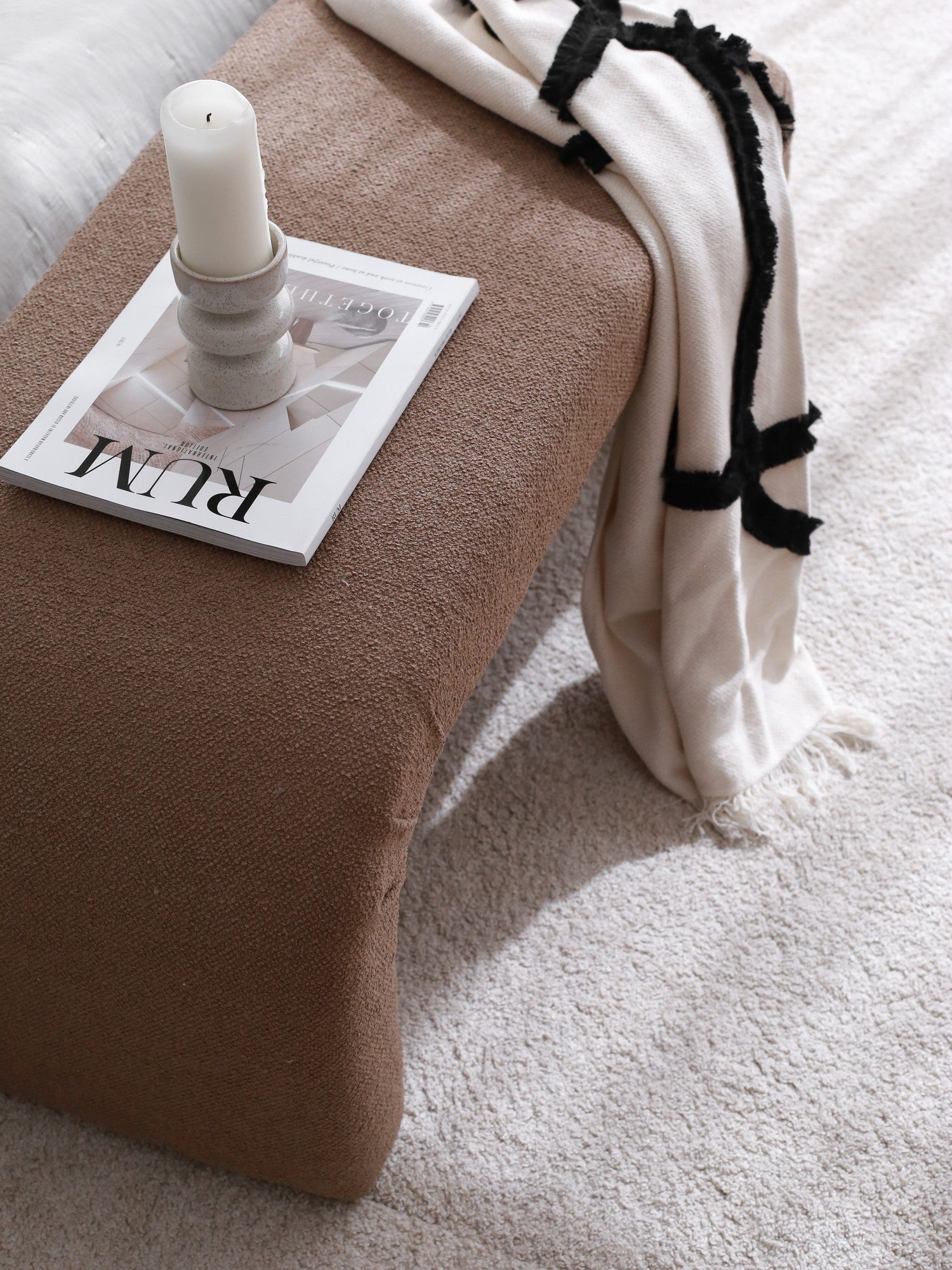 Nu Bench - Brown | Brown Pouffe – Modern Upholstered ottoman