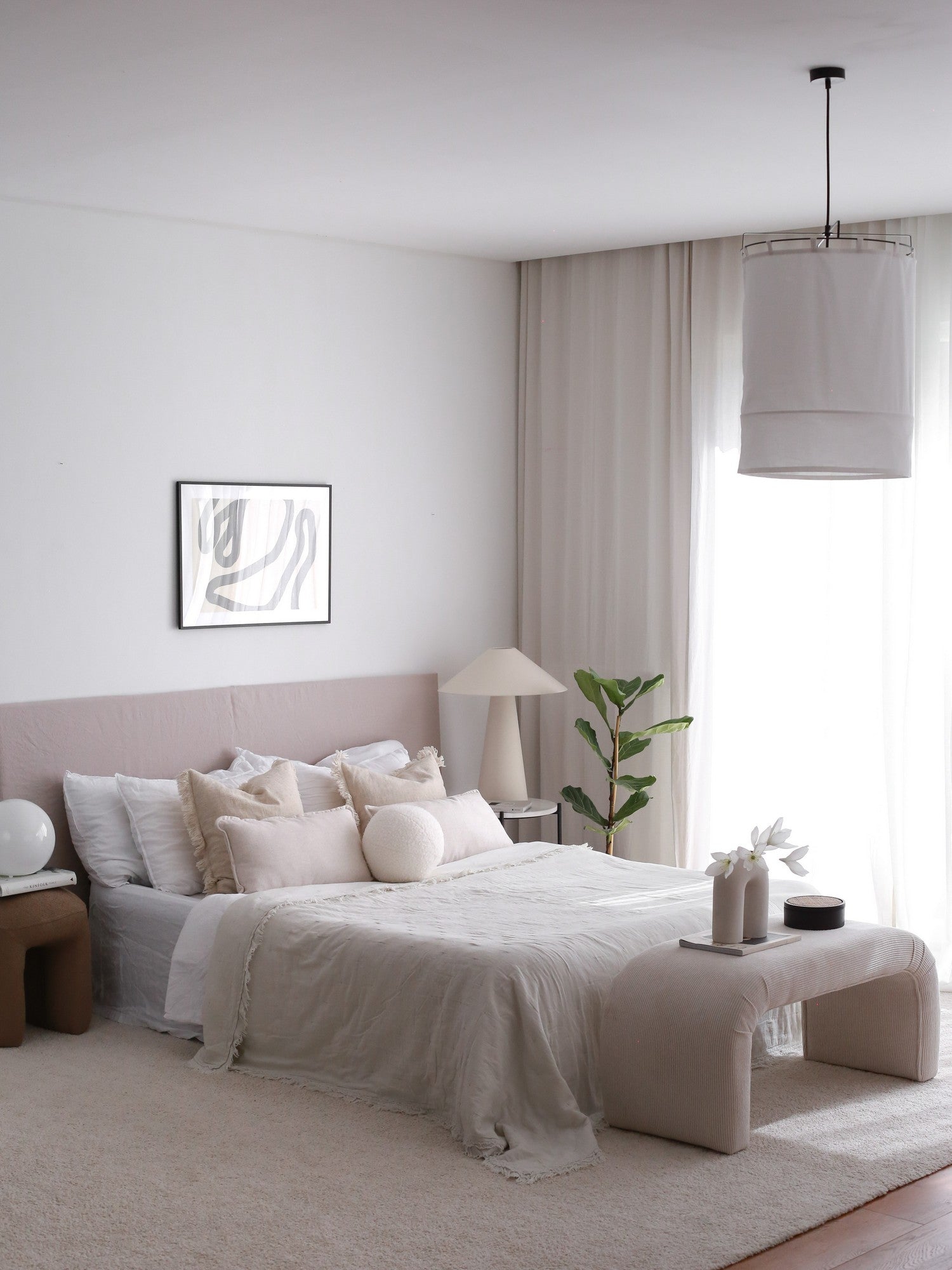 Nu Bench Fitilli  | White Pouffe – Modern Upholstered Ottoman