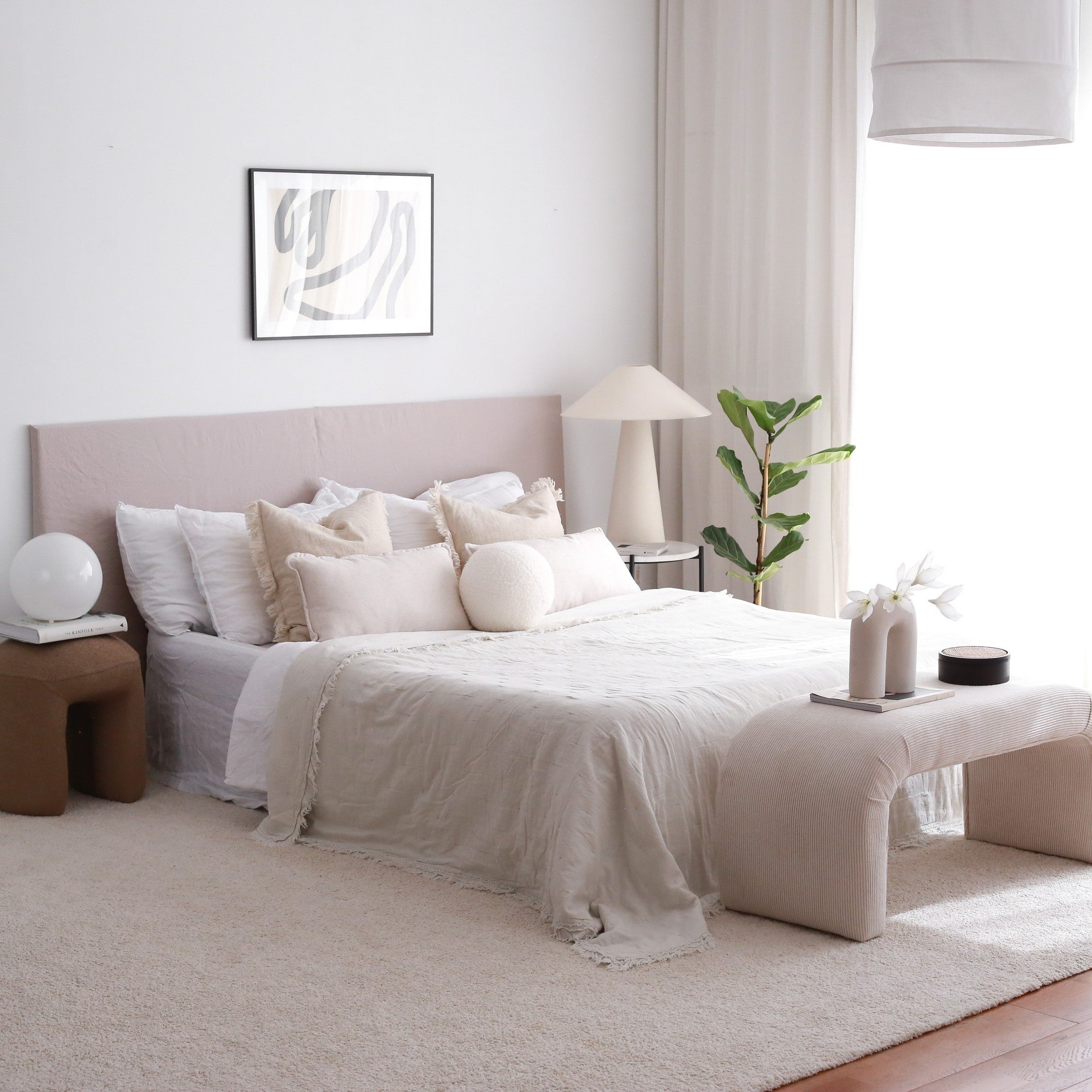 Nu Bench Fitilli  | White Pouffe – Modern Upholstered Ottoman