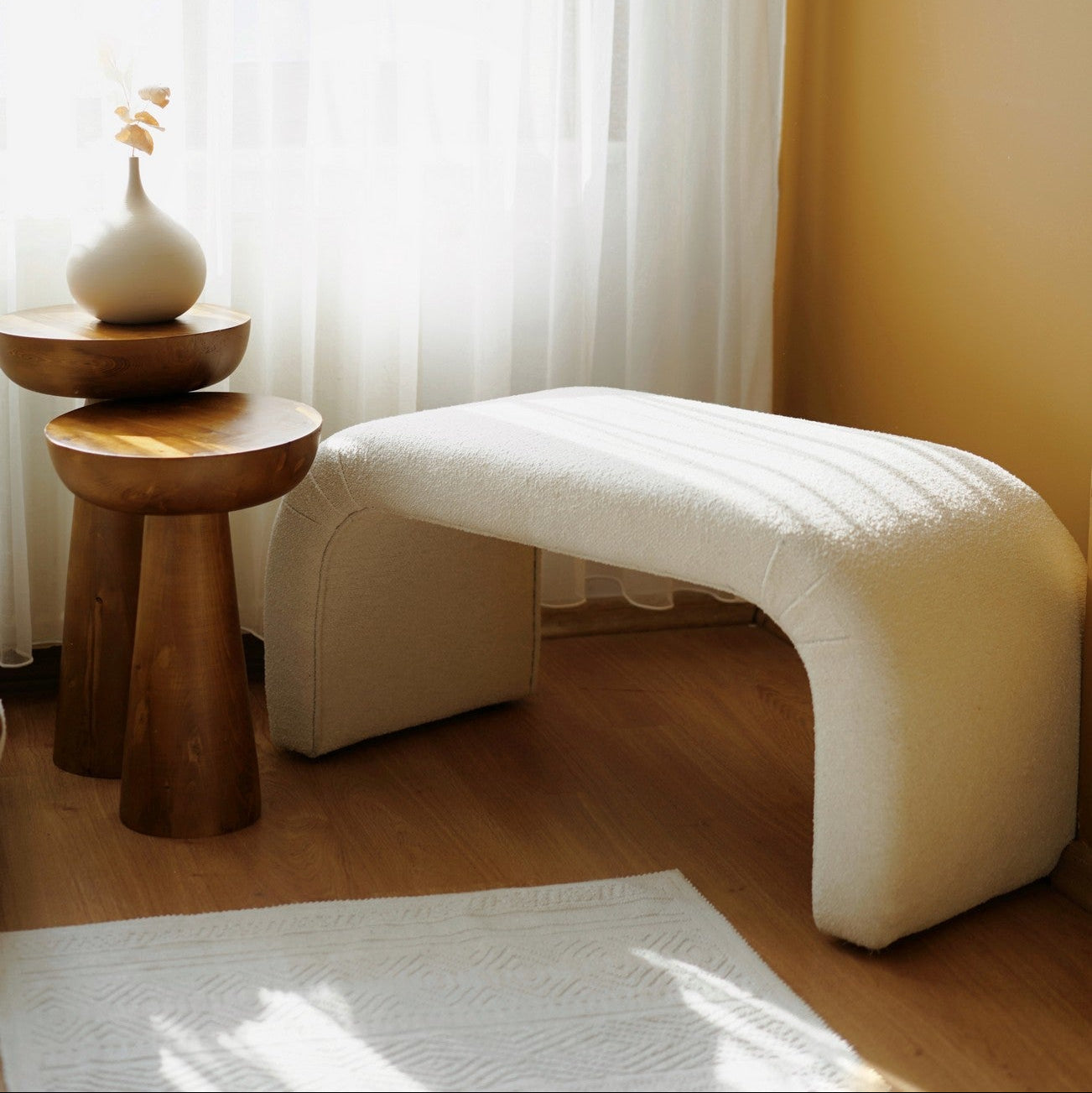 Nu Bench - | White Pouffe – Modern Upholstered Ottoman