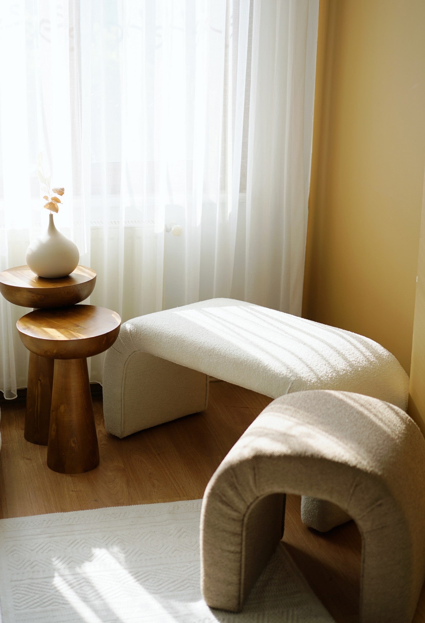 Nu Bench - | White Pouffe – Modern Upholstered Ottoman