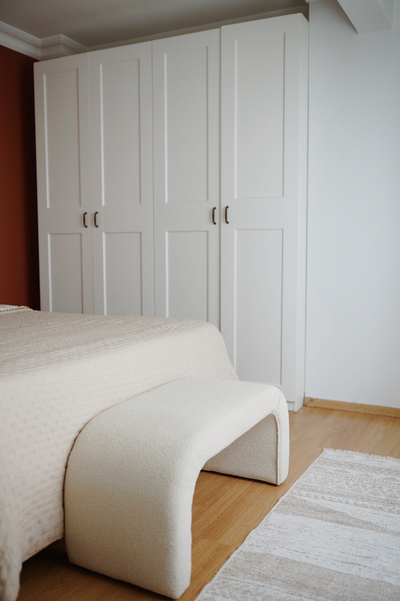 Nu Bench - | White Pouffe – Modern Upholstered Ottoman