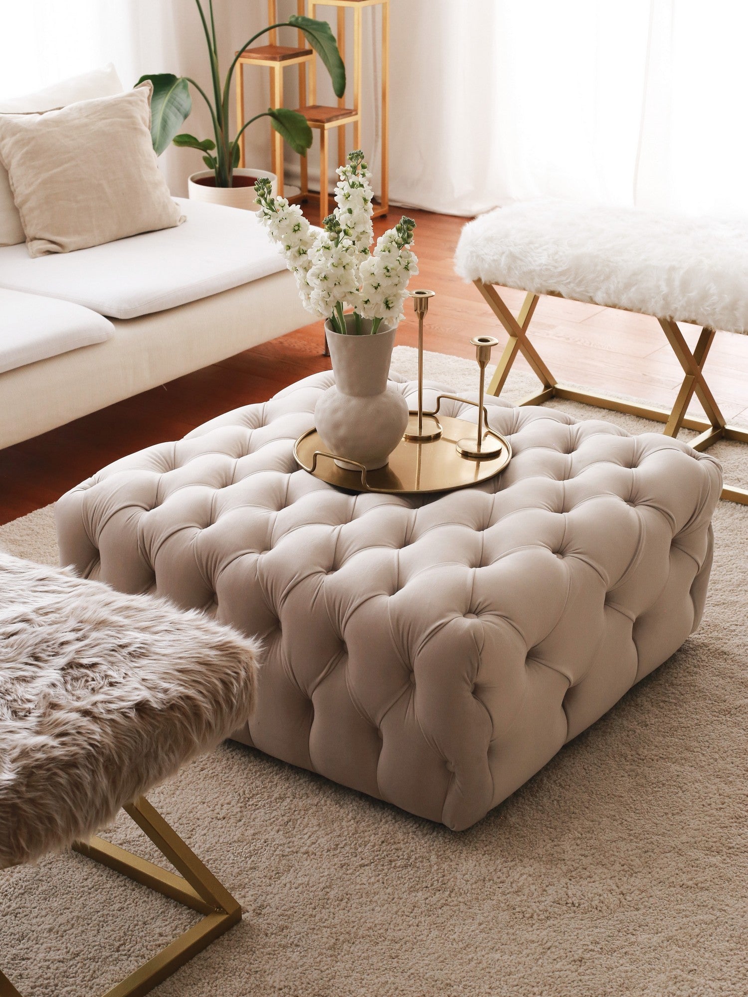 Chester  | Cream Pouffe – Modern Upholstered Ottoman