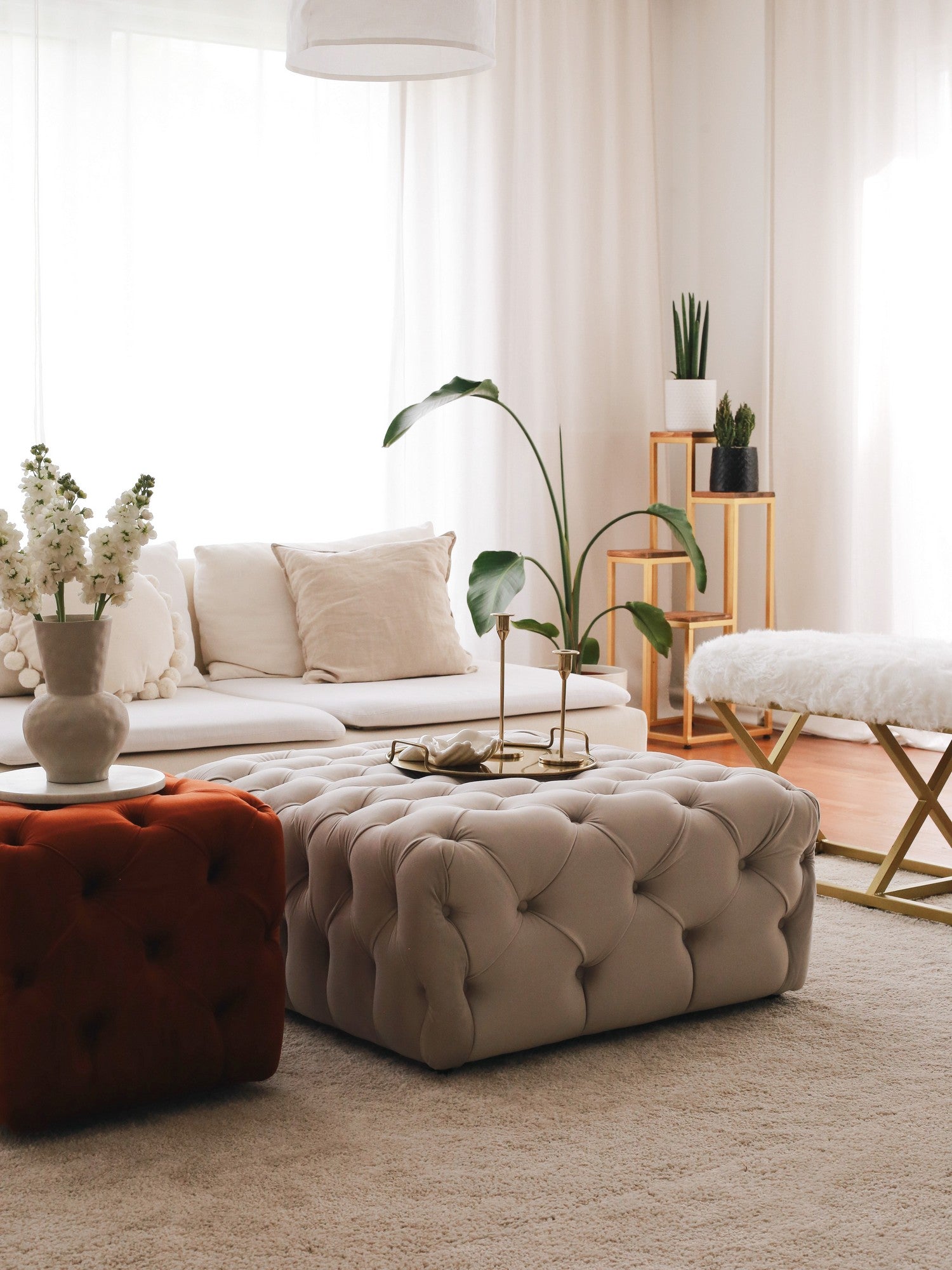 Chester  | Cream Pouffe – Modern Upholstered Ottoman