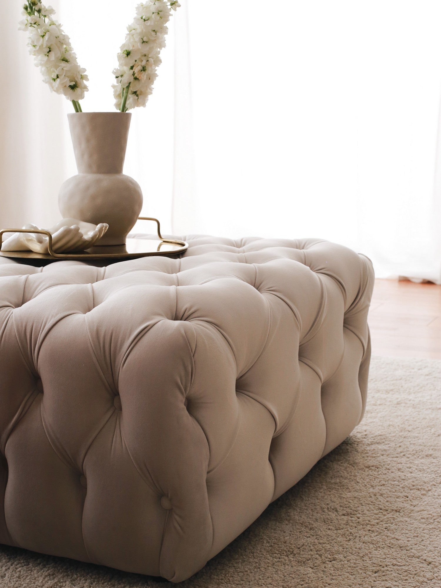 Chester  | Cream Pouffe – Modern Upholstered Ottoman
