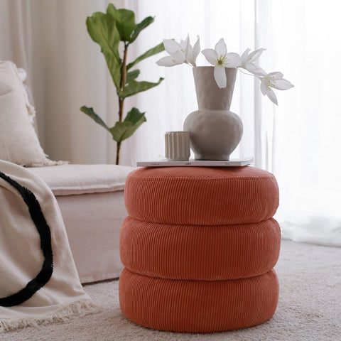 Boum - Vermilion | Coral Pouffe – Modern Upholstered Ottoman