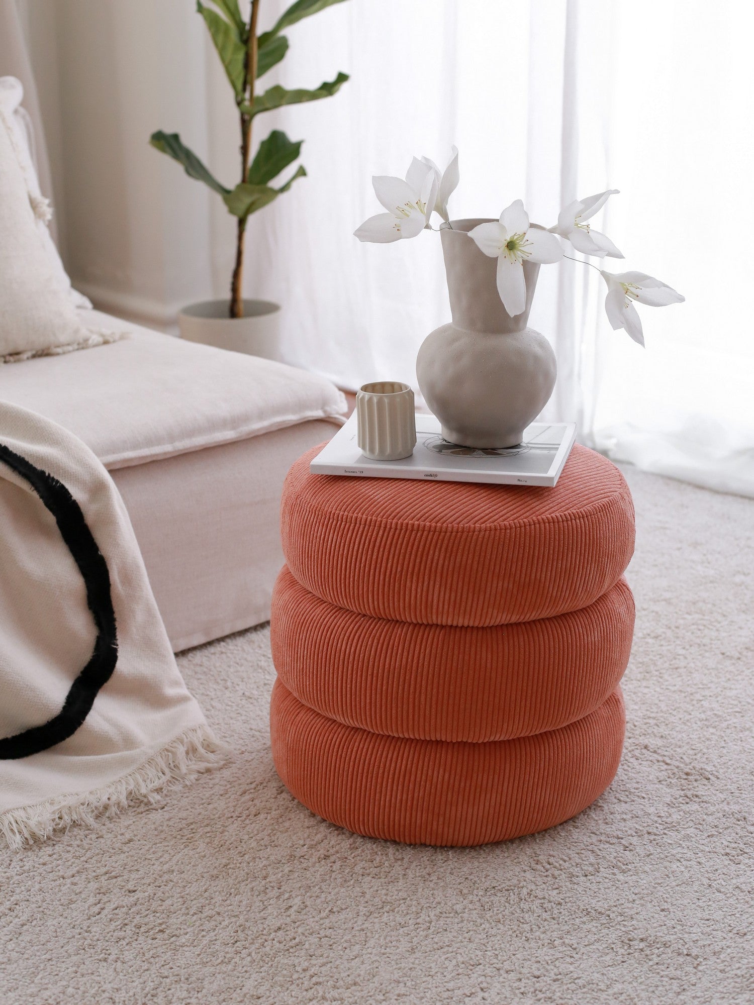 Boum - Vermilion | Coral Pouffe – Modern Upholstered Ottoman