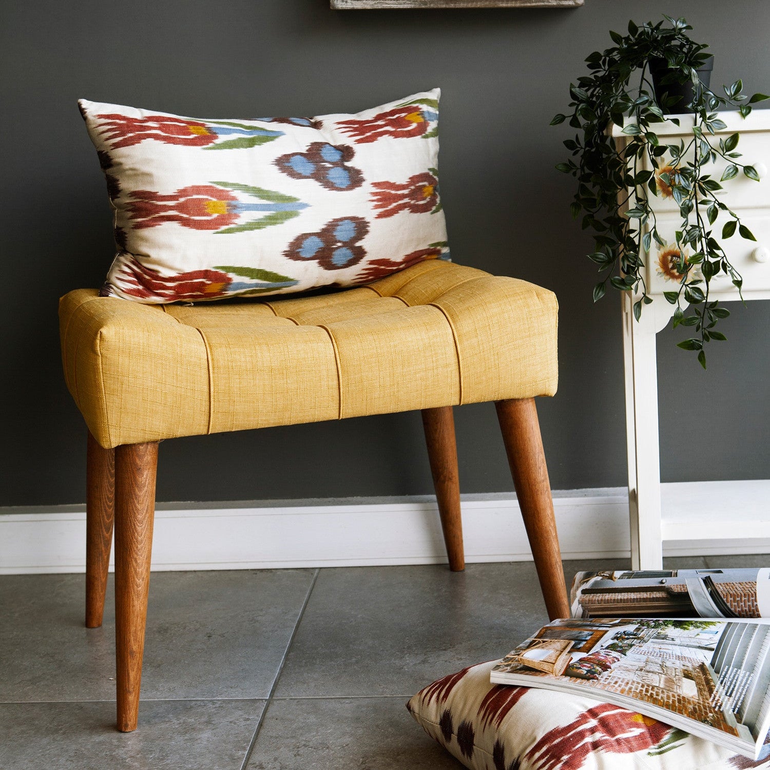 New Cool - Yellow Pouffe – Modern Upholstered Ottoman