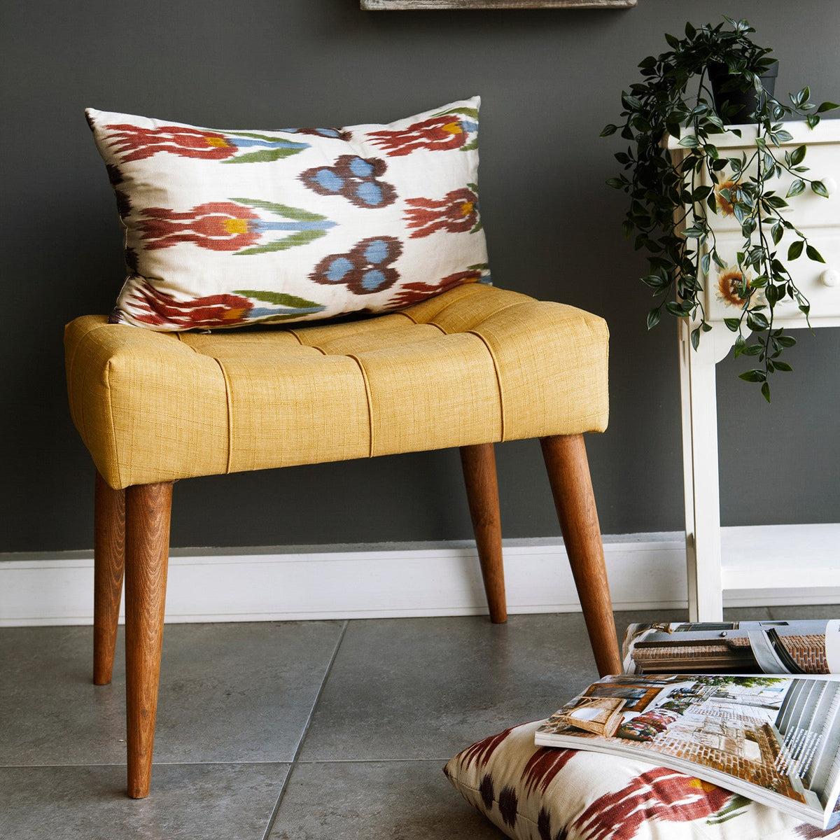 New Cool Yellow Pouffe Modern Upholstered Ottoman