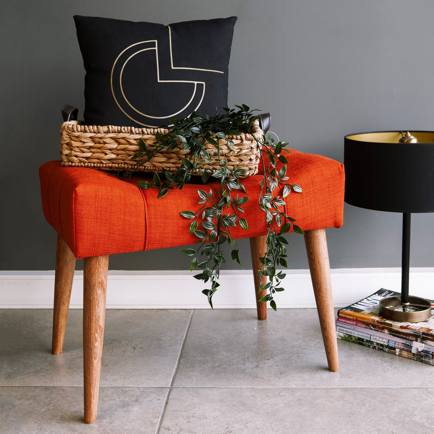 New Cool - Tile Red Pouffe – Modern Upholstered Ottoman