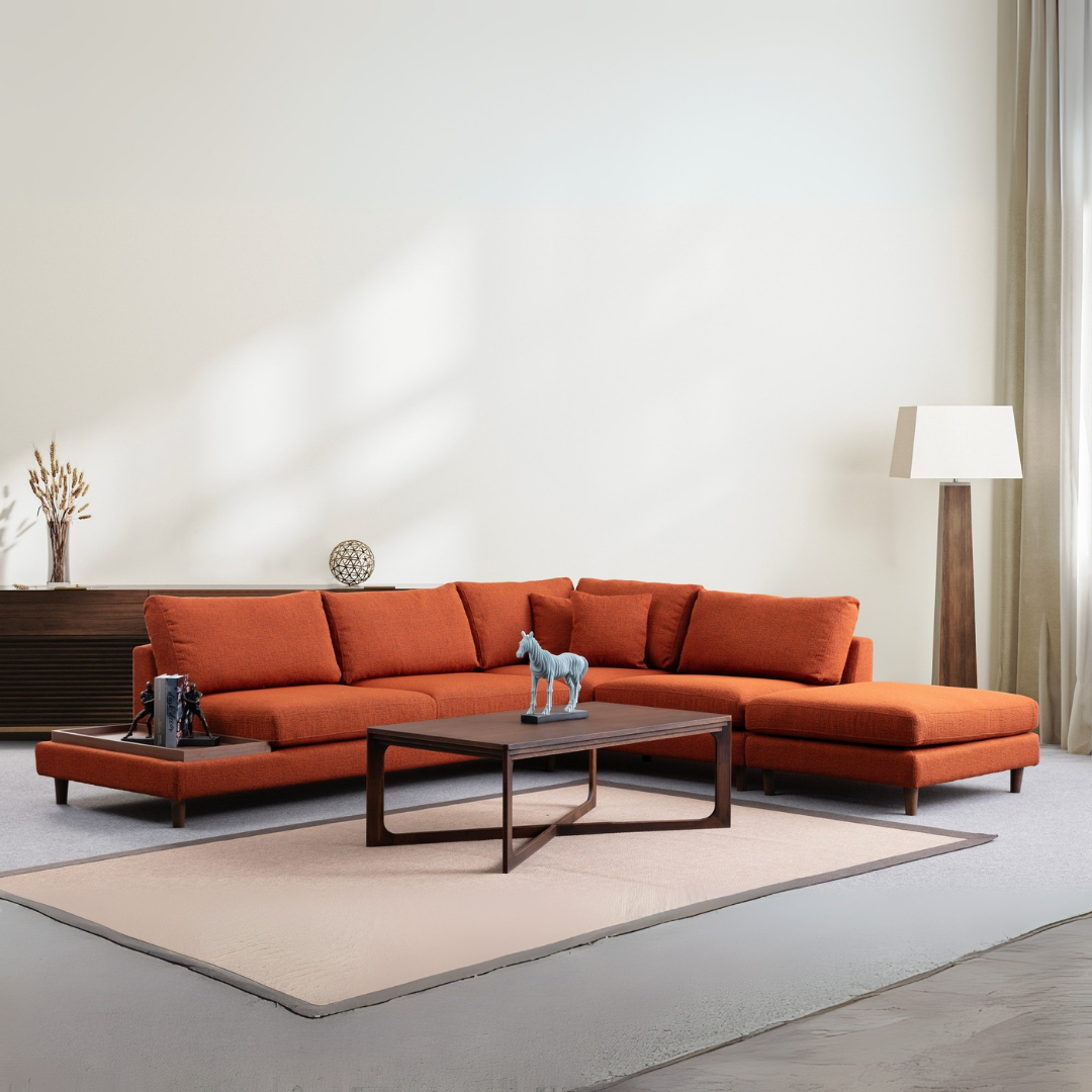 New – Orange L Shape Corner Sofa | Designer Sectional for Living Room